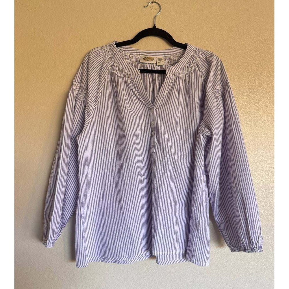 Collections Etc Purple Lavender Stripe Peasant Blouse L Cotton Boho Cottagecore